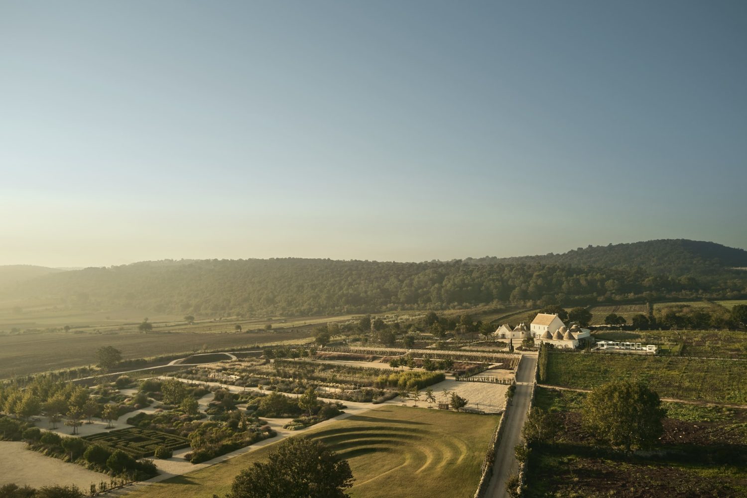 The terraced gardens and estate from above