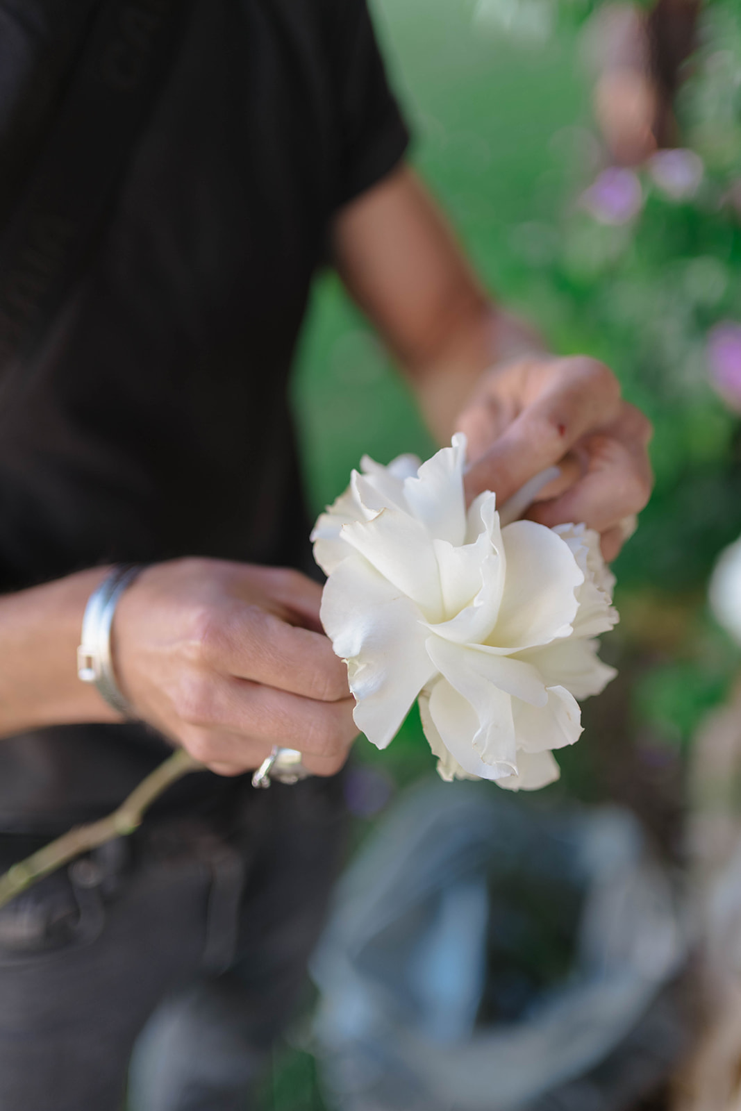 Wedding flowers being arranged at Petrarolo